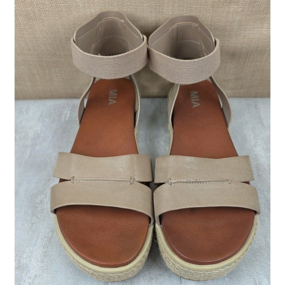 MIA Imelda Sandals Womens 11M Elastic Ankle Strap Platform Wedge Taupe Casual‎